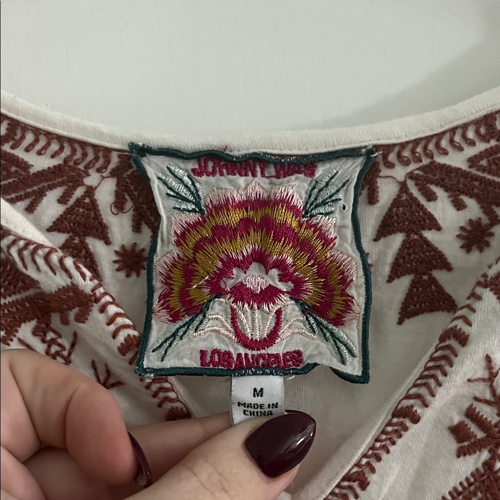 Johnny Was White and Brown Geometric Women's Top - Picture 2 of 3